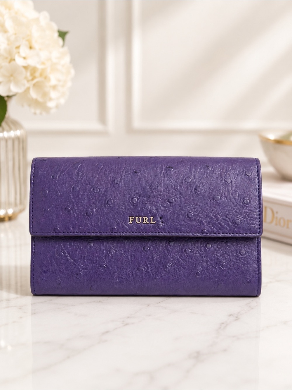 Furla Purple Leather Wallet Embossed Long Flap Continental clutch